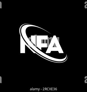 Logo NFA. Lettera NFA. Logo NFA Letter. Iniziali logo NFA associato a un cerchio e un monogramma maiuscolo. Tipografia NFA per tecnologia, attività commerciali Illustrazione Vettoriale