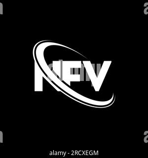 Logo NFV. Lettera NFV. Logo NFV Letter. Iniziali logo NFV associato a un cerchio e un monogramma maiuscolo. Tipografia NFV per tecnologia, attività commerciali Illustrazione Vettoriale
