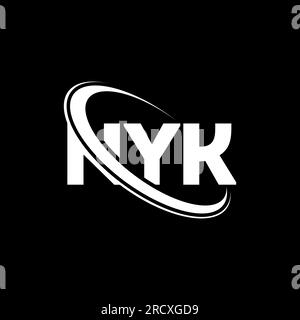 Logo NYK. Lettera NYK. Logo NYK Letter. Iniziali del logo NYK collegate con cerchio e monogramma maiuscolo. Tipografia NYK per tecnologia, affari Illustrazione Vettoriale