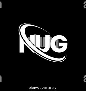 Logo NUG. Lettera NUG. Logo NUG Letter. Iniziali logo NUG associato a un logo con cerchio e monogramma maiuscolo. NUG tipografia per tecnologia, attività commerciali Illustrazione Vettoriale