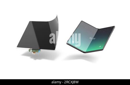 Modello nero flessibile con display della rubrica e schermo del tablet, isolato Foto Stock