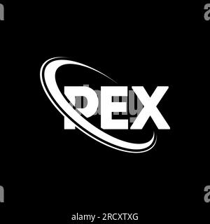 Logo PEX. Lettera PEX. Logo PEX Letter. Iniziali del logo PEX con cerchio e monogramma maiuscolo. Tipografia PEX per tecnologia, affari Illustrazione Vettoriale