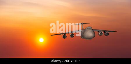 Aereo da trasporto militare dell'aeronautica DEGLI STATI UNITI sullo sfondo del cielo al tramonto Foto Stock