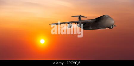 Aereo da trasporto militare dell'aeronautica DEGLI STATI UNITI sullo sfondo del cielo al tramonto Foto Stock