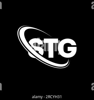 Logo STG. Lettera STG. Logo STG Letter. Logo STG iniziali associato a un cerchio e un monogramma maiuscolo. Tipografia STG per tecnologia, attività commerciali Illustrazione Vettoriale