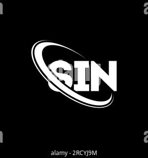 Logo SIN. Lettera di PECCATO. Logo SIN Letter. Logo SIN iniziali associato a un logo con cerchio e monogramma maiuscolo. SINTIPOGRAFIA per tecnologia, affari Illustrazione Vettoriale