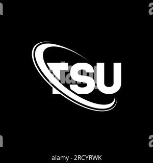 Logo TSU. Lettera TSU. Logo TSU Letter. Iniziali logo TSU associato a un logo con cerchio e monogramma maiuscolo. Tipografia TSU per tecnologia, attività commerciali Illustrazione Vettoriale