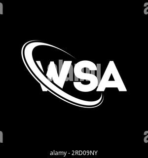 Logo WSA. Lettera WSA. Logo WSA Letter. Iniziali logo WSA associato a un cerchio e un monogramma maiuscolo. Tipografia WSA per tecnologia, attività commerciali Illustrazione Vettoriale