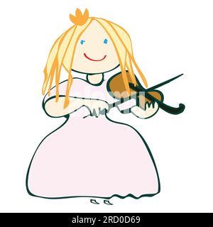 il piccolo violinista felice suona il violino in un abito lungo, vettoriale, illustrazione, lezioni di musica, isolato Foto Stock