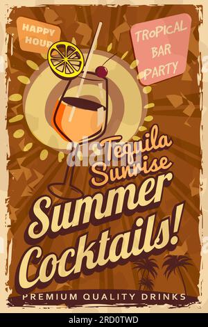 Poster in tequila cocktail retro. Sala cocktail, insegna vintage Illustrazione Vettoriale