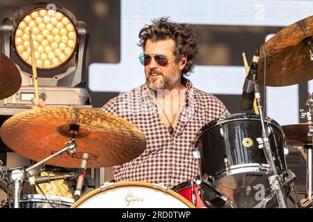 Chicago, Stati Uniti. 16 luglio 2023. Chris Thompson della Eli Young Band durante il Windy City Smokeout Music Festival il 16 luglio 2023, a Chicago, Illinois (foto di Daniel DeSlover/Sipa USA) credito: SIPA USA/Alamy Live News Foto Stock