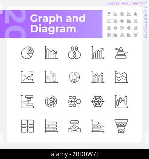 Set di icone lineari per grafici e diagrammi Illustrazione Vettoriale