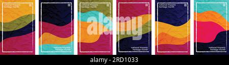 Tonalità di colore tema National Hispanic Heritage Month, modello di sfondo verticale su carta con sfumature di tonalità. Dal 15 settembre al 15 ottobre. 6 impostare la raccolta utente int Illustrazione Vettoriale