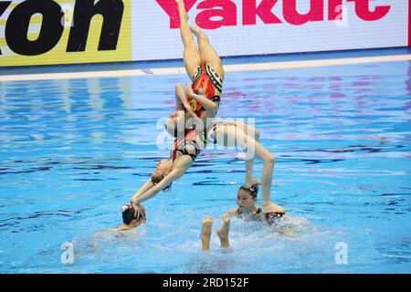 Fukuoka, Giappone. 17 luglio 2023. Japan team Group Artistic Swimming : World Aquatics Championships Fukuoka 2023 Acrobatic routine Final at Marine Messe Fukuoka Hall A Fukuoka, Giappone . Crediti: YUTAKA/AFLO SPORT/Alamy Live News Foto Stock
