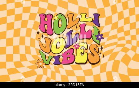 Iscrizione natalizia holly Jolly viber su uno sfondo a scacchi in stile groove.Congratulazioni per il nuovo anno e buon Natale. Vettore Illustrazione Vettoriale