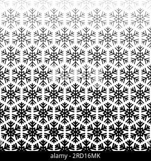Motivo a fiocco di neve senza cuciture. Le dissoluzioni ripetute degradano lo sfondo dei fiocchi di neve. Trama geometrica del volto ripetuta. Stampa di geometrie sbiadite con gradazione. Carino Illustrazione Vettoriale