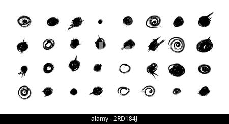 Set di cerchi disegnati a mano in stile grunge. Scribble doodle Circle and Point. La collezione nera crea punti e lancette. Illustrazione vettoriale per Illustrazione Vettoriale