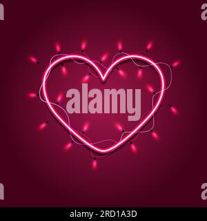 La corona di San Valentino a forma di cuore fatta di luci a LED Illustrazione Vettoriale