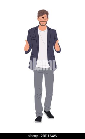 Uomo felice che indossa abiti da ufficio casual e intelligenti. Illustrazione Vettoriale