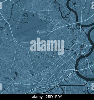 Sfondo mappa di ho chi Minh, Vietnam, poster blu della città. Mappa vettoriale con strade e acqua. Roadmap digitale del design piatto in formato widescreen. Illustrazione Vettoriale