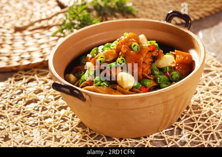 Pollo brasato in salsa marrone en casserole Foto Stock