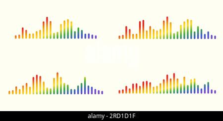 Impostazione delle onde audio. Canzone con icone arcobaleno multicolore. EQ. Onda podcast. Simboli su sfondo isolato. Messaggio vocale. Illustrazione vettoriale. Illustrazione Vettoriale