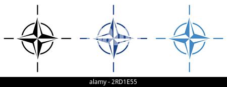 Set di loghi NATO. Icone editoriali della North Atlantic Treaty Organization isolate su sfondo bianco Illustrazione Vettoriale