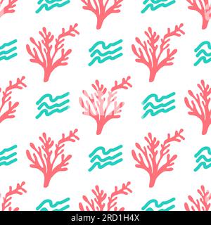 Motivo di colori estivi senza cuciture con forme astratte. Onde e coralli. Design dello sfondo, imballaggio, tessuto. Illustrazione vettoriale... Illustrazione Vettoriale