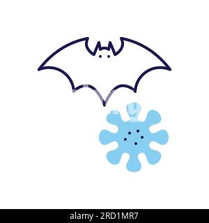 Portatore di BAT dell'icona vettore correlata al coronavirus. BAT e segno del virus. Isolato su sfondo bianco. Illustrazione vettoriale modificabile Illustrazione Vettoriale