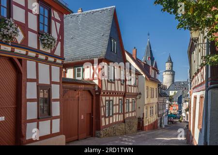 Geografia / viaggi, Germania, Assia, Idstein, vicolo della città vecchia di Idstein con Hexenturm (torre delle streghe), DIRITTI AGGIUNTIVI-CLEARANCE-INFO-NOT-AVAILABLE Foto Stock
