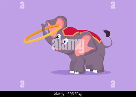 Disegno grafico piatto che disegna un elefante esegue spettacoli di circo girando un cerchio utilizzando il tronco. Animale carino che è molto attraente. Sho di successo Foto Stock