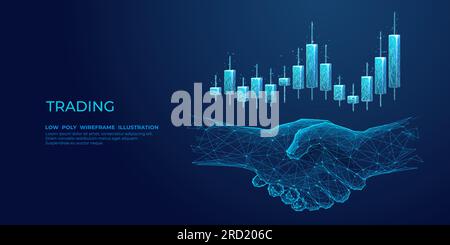 Stretta di mano astratta e candelabro del mercato azionario. Illustrazione Vettoriale