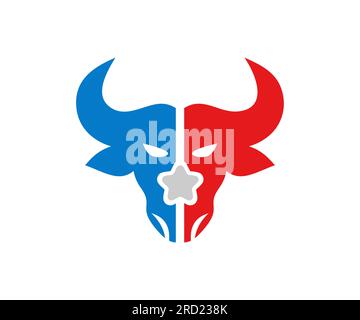 Testa a bolla con logo a stella. Testa di bufalo, silhouette della testa di mucca design vettoriale e illustrazione. Illustrazione Vettoriale