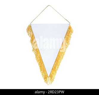 Pennant bianchi con bordo giallo per stampe isolate su sfondo bianco Foto Stock