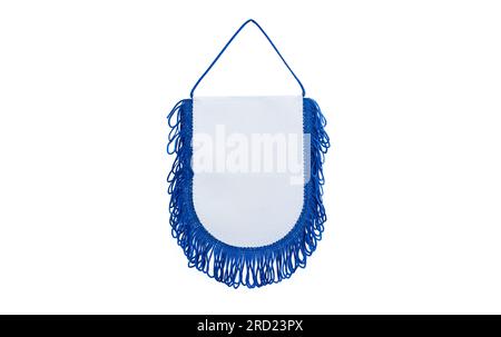 Pennant bianchi con bordo blu per stampe isolate su sfondo bianco Foto Stock