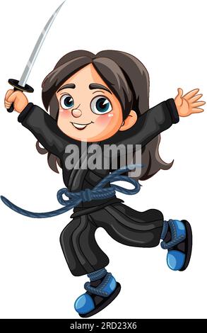 Illustrazione di personaggi ninja femminili asiatiche Illustrazione Vettoriale