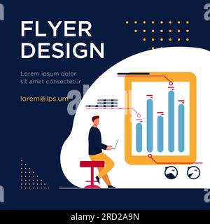 Uomo con notebook che analizza le infografiche Illustrazione Vettoriale