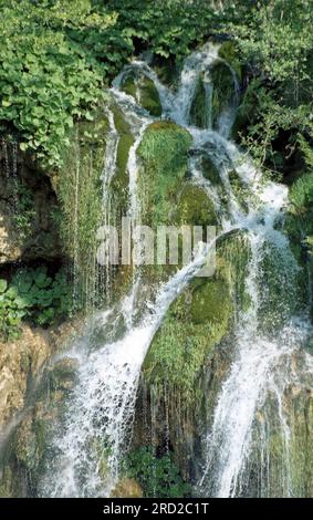 Laghi di Plitvice nell'estate del 2004. Foto analogica acquisita. Foto Stock