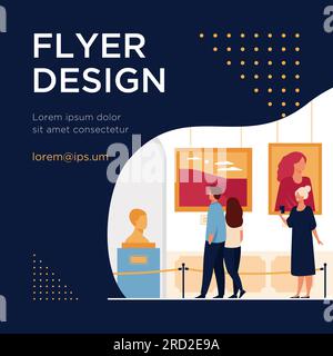 Visitatori del museo a piedi nella galleria d'arte Illustrazione Vettoriale