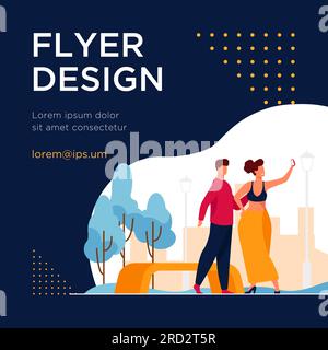 Giovane uomo e donna che scattano foto nel parco Illustrazione Vettoriale