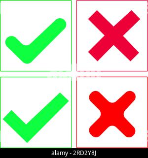 Selezionare le icone. Le icone delle etichette moderne sono contrassegnate da un segno di spunta su sfondo bianco Illustrazione Vettoriale