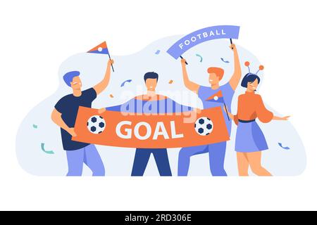 I tifosi di calcio all'aria aperta hanno un grande banner con la porta Illustrazione Vettoriale