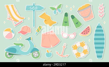 Set estivo di elementi carini Illustrazione Vettoriale