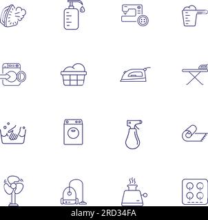 Set di icone della linea di elettrodomestici. Lavatrice, ventilatore Illustrazione Vettoriale