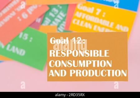 Obiettivo 12 : consumo e produzione responsabili. Gli obiettivi di sviluppo degli SDG 17. Concetti di sviluppo ambientale. Foto Stock