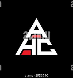 Logo AHC a lettere triangolari con forma triangolare. Monogramma di design con logo triangolare AHC. Modello di logo vettoriale triangolare AHC di colore rosso. AHC triangul Illustrazione Vettoriale