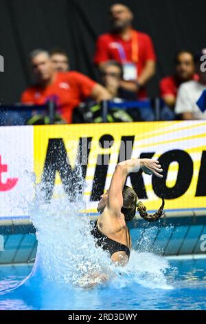 Fukuoka, Giappone. 18 luglio 2023. Il brasiliano Luana Lira gareggia durante il Mixed 3m & 10m Team of World Aquatics Championships 2023 tenutosi a Fukuoka, in Giappone, il 18 luglio 2023. Crediti: Zhang Xiaoyu/Xinhua/Alamy Live News Foto Stock