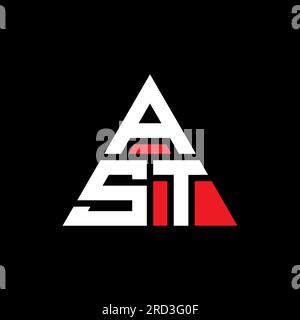 Logo AST triangolare a lettere con forma triangolare. Monogramma di design con logo a triangolo AST. Modello di logo vettoriale a triangolo AST di colore rosso. AST triangul Illustrazione Vettoriale