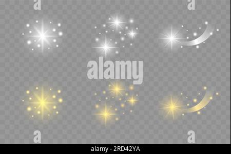 Set di stelle, stelle, riflettori, luce Illustrazione Vettoriale