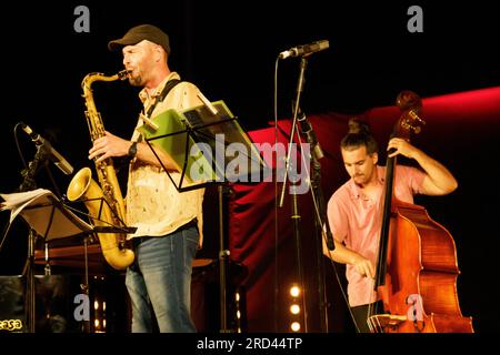 Concerto jazz di Miquel Àngel Rigo, Un Jazz De Mar. Porto Colom, Mallorca, spagna Foto Stock